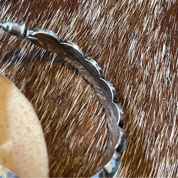 Turquoise‎ & Silver Large Hoop Earrings with Long Post for Western and Boho - Picture 9 of 9